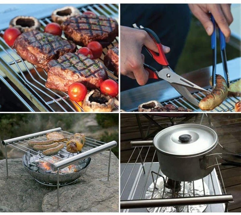 Juxori Juxori Portable Stainless Steel BBQ Grill Compact Folding BBQ Grill Mini Pocket Charcoal BBQ Grills Barbecue Accessories For Home Park Camping Backpacking STAINLESS STEEL  - Image 4