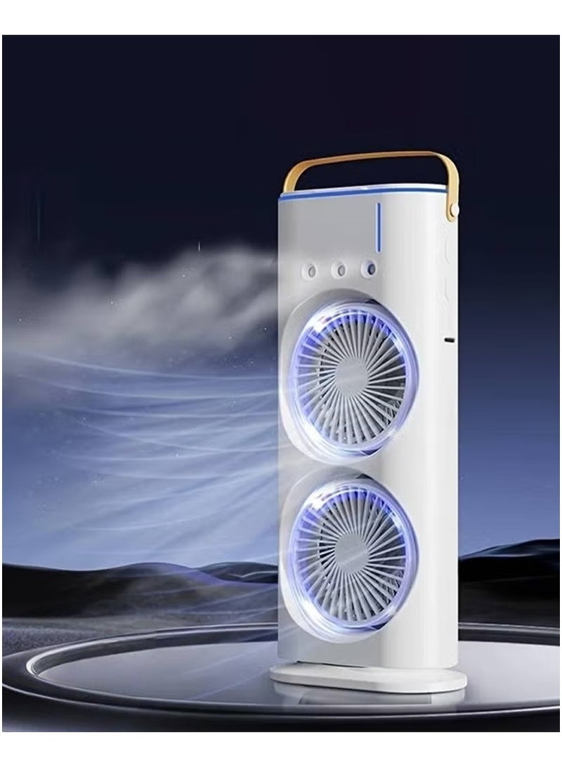 EXCLIFE Portable dual head mist fan with LED light and multiple speeds for office and home - Image 1