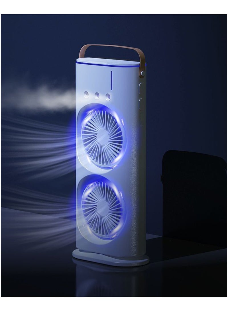 EXCLIFE Portable dual head mist fan with LED light and multiple speeds for office and home - Image 2