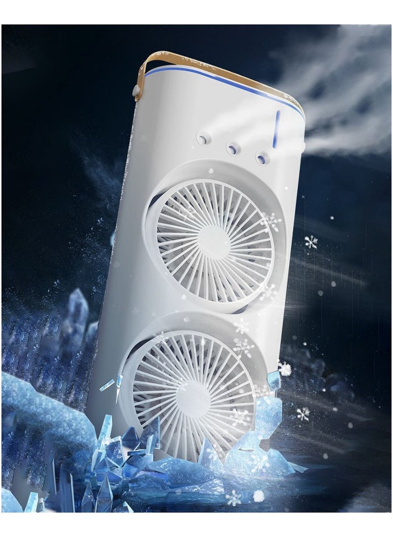 EXCLIFE Portable dual head mist fan with LED light and multiple speeds for office and home - Image 4