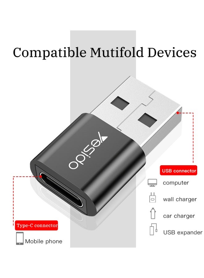 Yesido GS09 Type-C To USB Adapter black,  [Slim Design, Side-by-Side Use] USB A to USB C Charger Converter Connector, USB A to USB C Adapter  Compatible with multiple devices, for charging and data transfer - Image 2