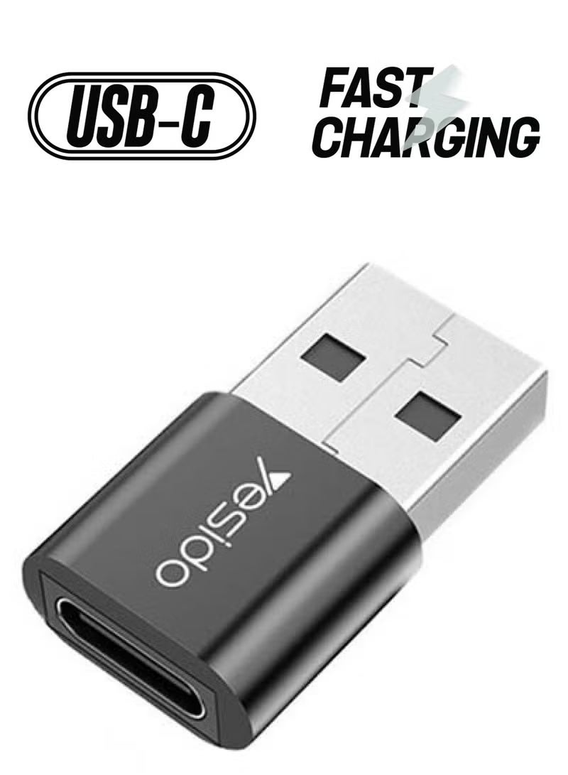 Yesido GS09 Type-C To USB Adapter black,  [Slim Design, Side-by-Side Use] USB A to USB C Charger Converter Connector, USB A to USB C Adapter  Compatible with multiple devices, for charging and data transfer - Image 1
