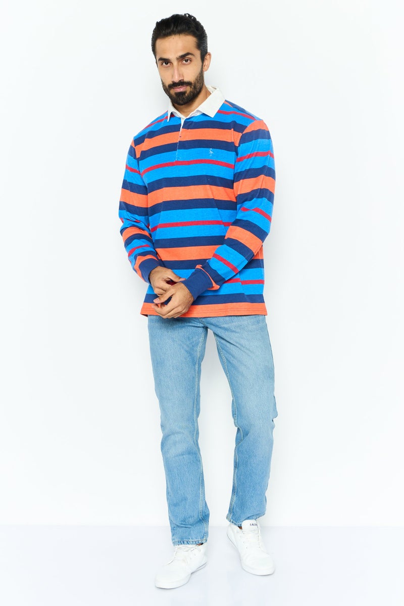 Tailorbyrd Men Regular Fit Stripe Long Sleeves Polo, Blue Combo - Image 2