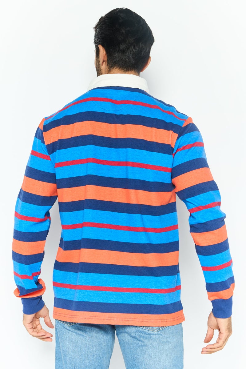 Tailorbyrd Men Regular Fit Stripe Long Sleeves Polo, Blue Combo - Image 4