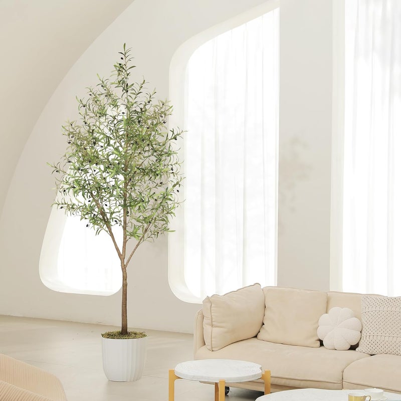 LYERSE Olive Tree 8ft (96") - Olive Trees Artificial Indoor with Natural Wood Trunk and Lifelike Fruits - Faux Olive Tree 8ft for Modern Home Office House Living Room Decor - Image 4