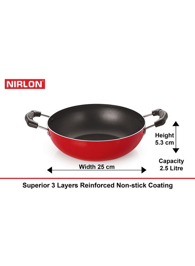 Nirlon Non-Stick Bpa Free Deep Frying Pan and Kadai Combo Cookware Utensils Set with Steel Lid, 2.6mm_FP11_KD14_DKD(M)