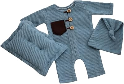 CUTEBBPHOTO CUTEBBPHOTO Newborn Photography Outfits Boy Girl Baby Photo Romper Knit Bodysuit Outfit Prop (Blue)  - Image 1