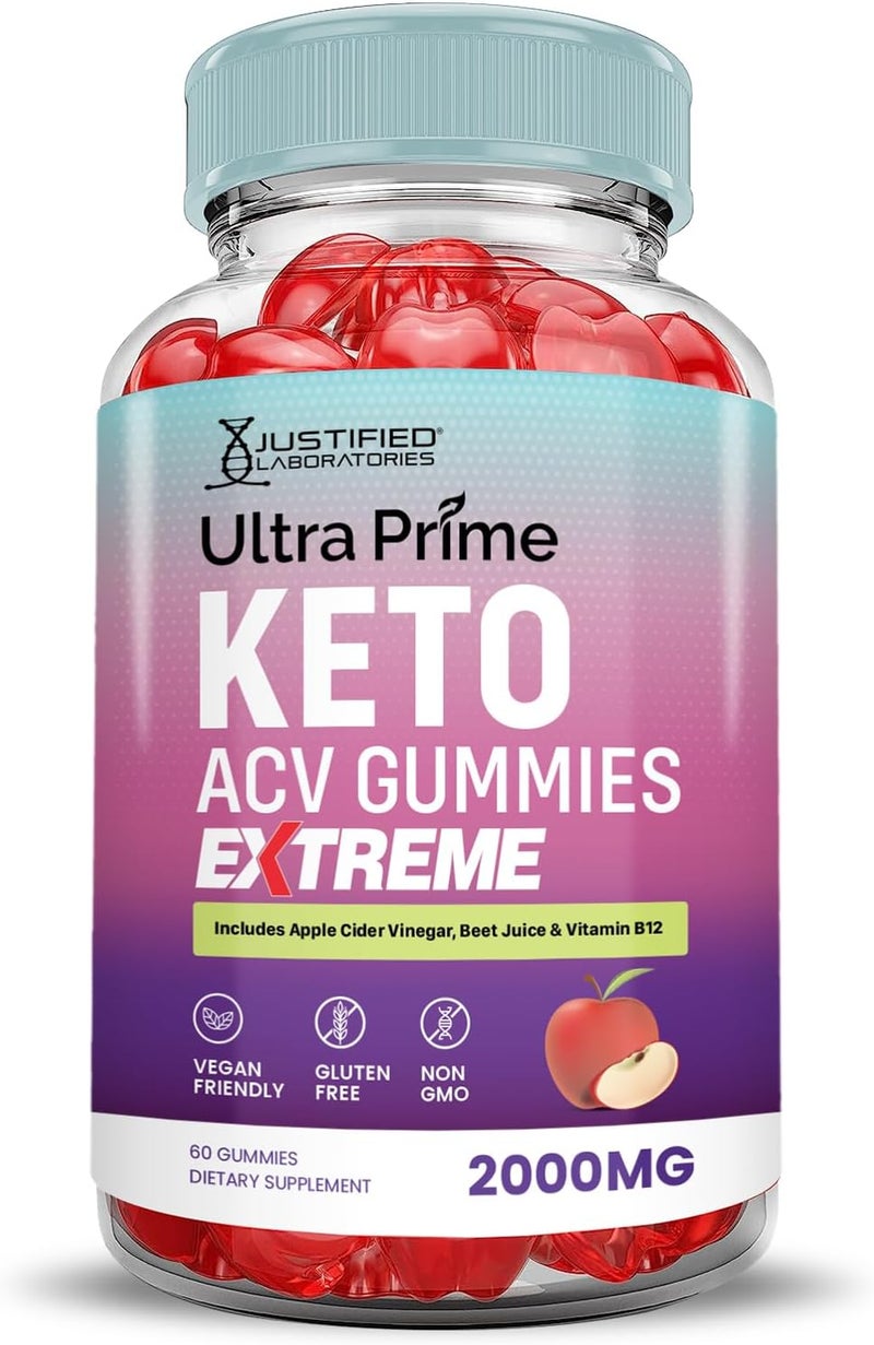 Justified Laboratories Ultra Prime Keto ACV Gummies Extreme 2000MG UltraPrime Keto Gummies Apple Cider Vinegar Formulated with Pomegranate Beet Juice Powder B12 Vegan Non GMO 60 Gummys - Image 4