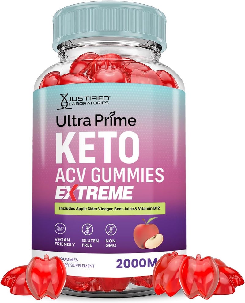 Justified Laboratories Ultra Prime Keto ACV Gummies Extreme 2000MG UltraPrime Keto Gummies Apple Cider Vinegar Formulated with Pomegranate Beet Juice Powder B12 Vegan Non GMO 60 Gummys - Image 1
