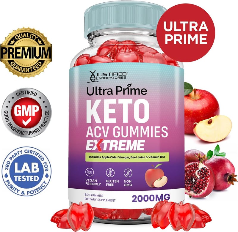 Justified Laboratories Ultra Prime Keto ACV Gummies Extreme 2000MG UltraPrime Keto Gummies Apple Cider Vinegar Formulated with Pomegranate Beet Juice Powder B12 Vegan Non GMO 60 Gummys - Image 2