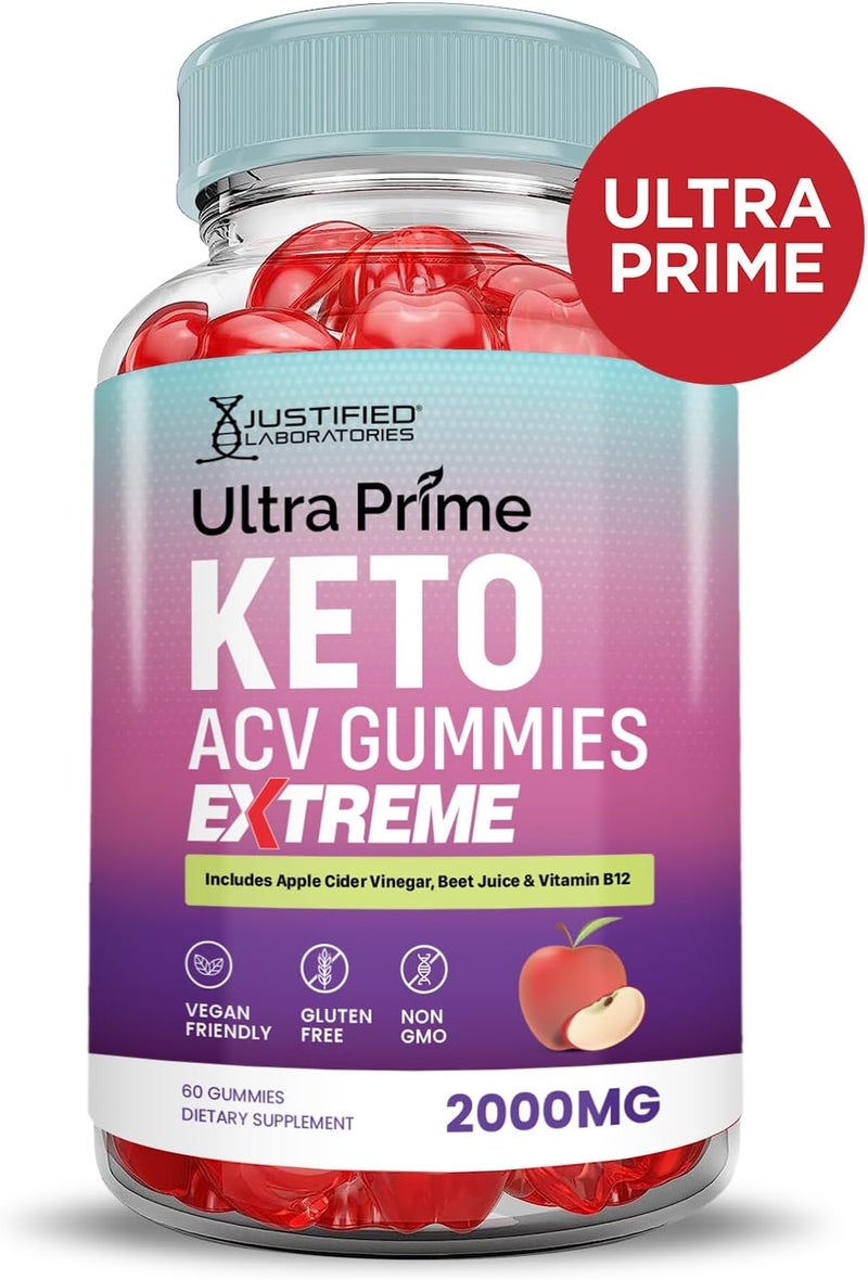 Justified Laboratories Ultra Prime Keto ACV Gummies Extreme 2000MG UltraPrime Keto Gummies Apple Cider Vinegar Formulated with Pomegranate Beet Juice Powder B12 Vegan Non GMO 60 Gummys - Image 3