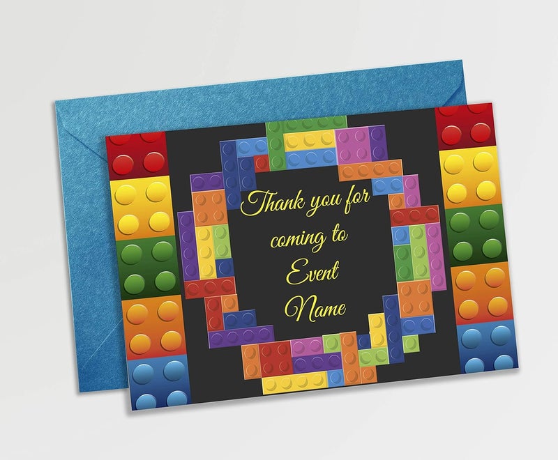 Brown Cloud Brown Cloud Blocks Theme Thank You Cards with Envelopes Party Supplies for BirthdayBaby ShowerKids Customised with Occasion Event PS ThankCard 03 Pack of 10
