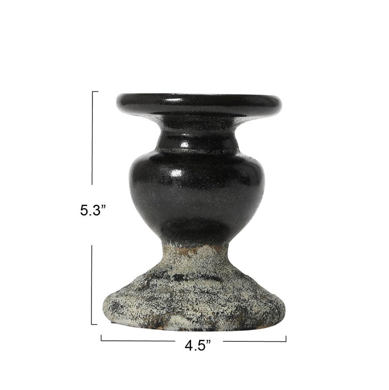 Creative Co-Op 2-Tone Sculptural Terracotta Pillar Candle Holder, Distressed Black - Image 2
