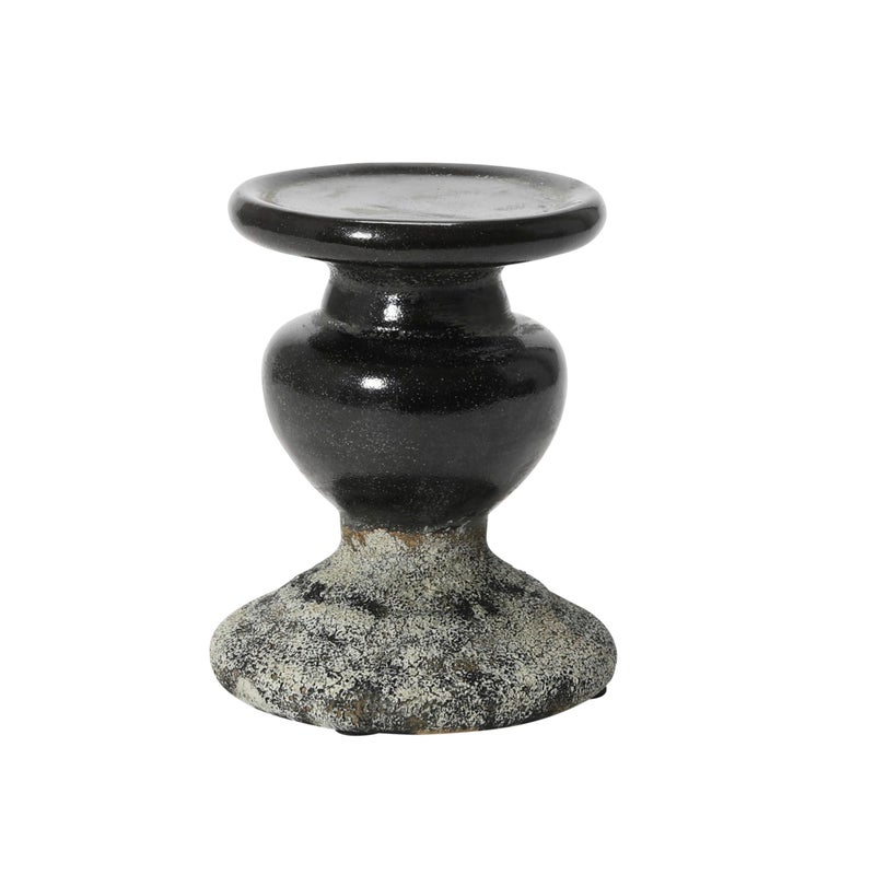 Creative Co-Op 2-Tone Sculptural Terracotta Pillar Candle Holder, Distressed Black - Image 1