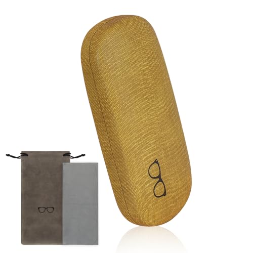 RayLove Hard Shell Glasses Case, PU leather Eyeglass Case Comes with a Pouch & Cleaning Cloth - Image 1