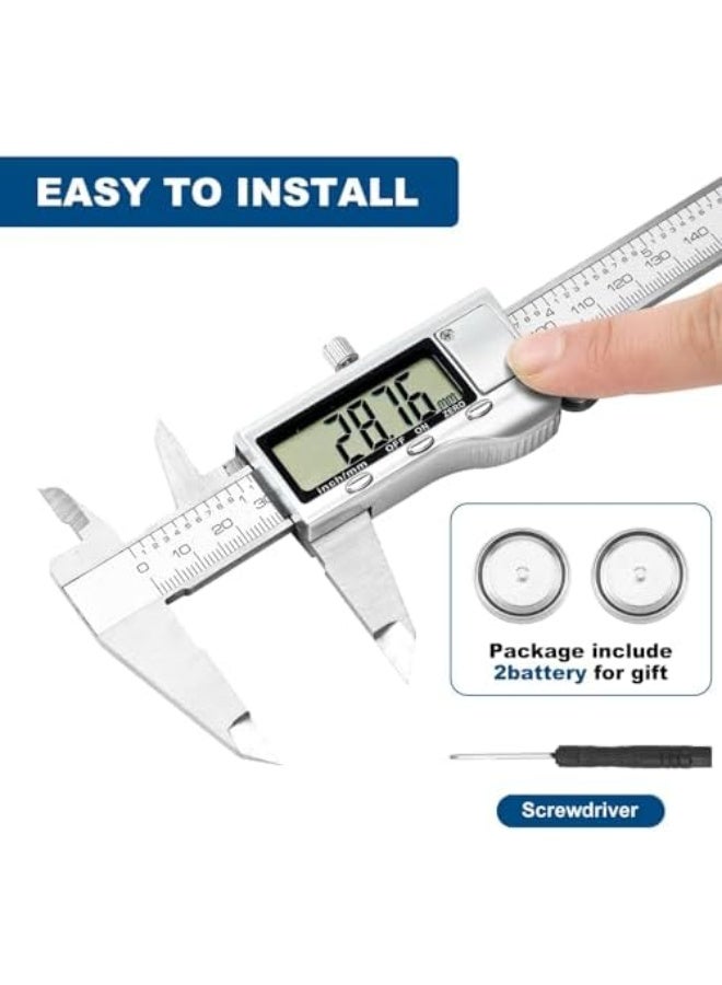 Digital Caliper Measuring Tool, 6 Inch Stainless Steel Vernier Caliper Digital Micrometer with Large LCD Screen, Auto-Off Feature, Easy Switch from Inch to Millimeter - Image 2