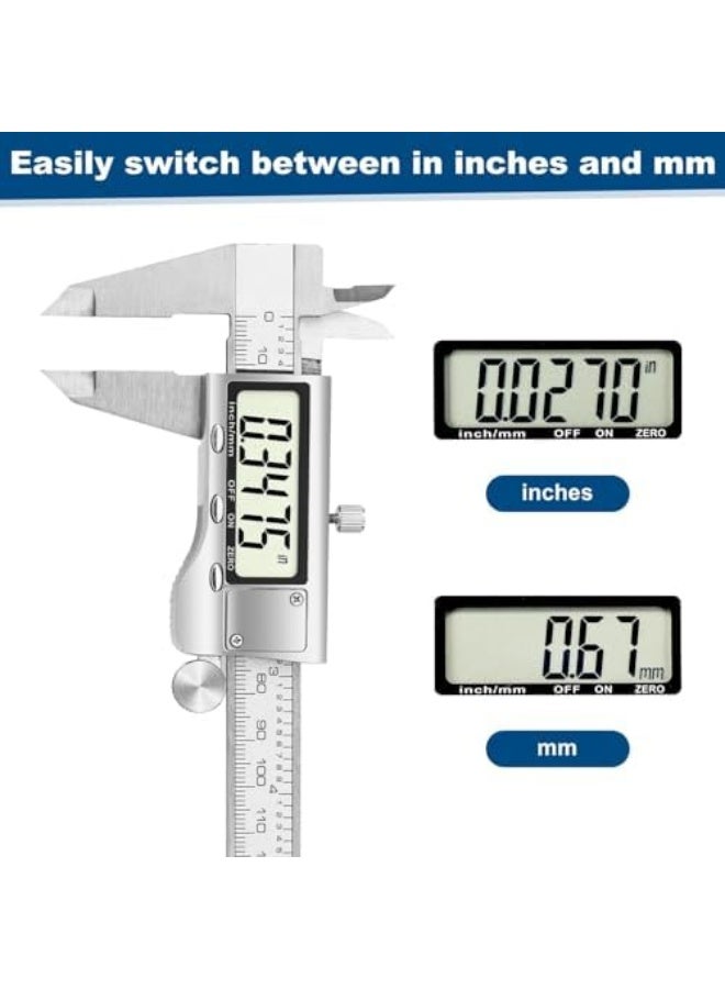 Digital Caliper Measuring Tool, 6 Inch Stainless Steel Vernier Caliper Digital Micrometer with Large LCD Screen, Auto-Off Feature, Easy Switch from Inch to Millimeter - Image 3