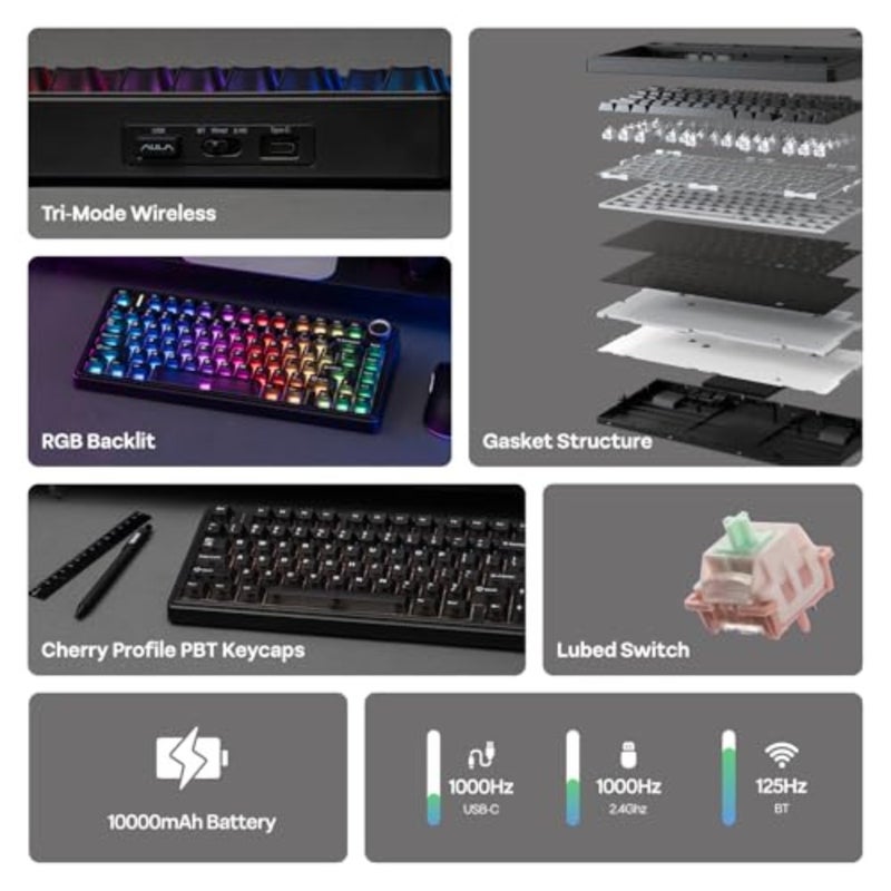 x AULA F75 Ultra Wireless Gaming Keyboard with Knob - Image 3