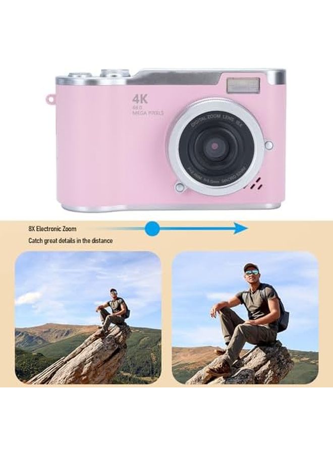 Digital Zoom Camera 48MP 1080P Vlogging with Flip Screen Autofocus LED Fill Light Pink - Image 5