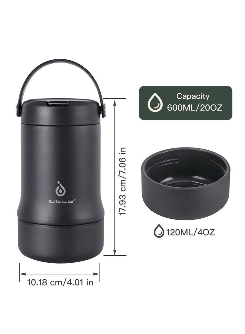 IDEUS 20oz Double Wall Stainless Steel Insulated Food Jar with Foldable Spoon, Kids & Adults Thermos for Hot Food, Keep Hot and Fresh (Black) - Image 4