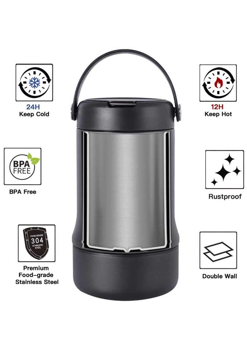 IDEUS 20oz Double Wall Stainless Steel Insulated Food Jar with Foldable Spoon, Kids & Adults Thermos for Hot Food, Keep Hot and Fresh (Black) - Image 3