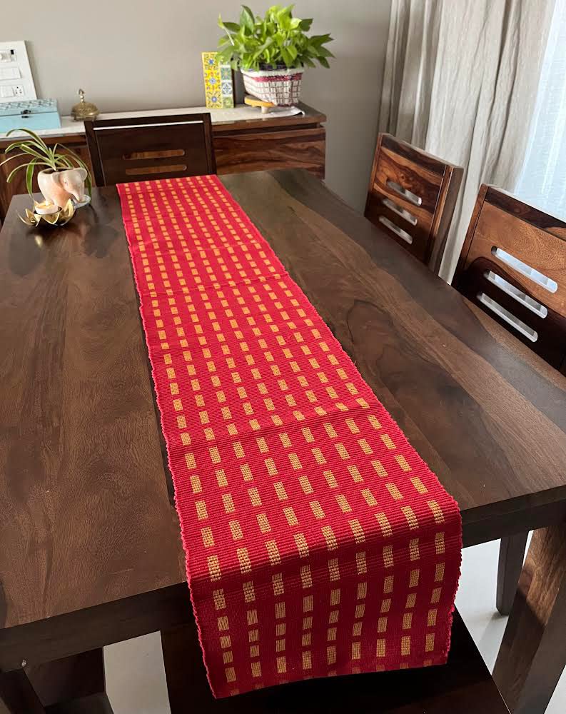 Rangbhar Handloom Ribbed Cotton Table Runner for Living/Dining Room/Home Decor, Anti Skid, Reversible, Machine Washable, 12 X 72 inches, Striped, Red - Image 1