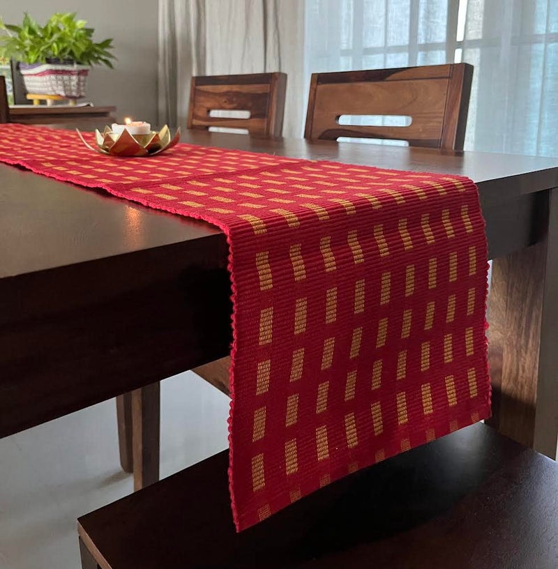 Rangbhar Handloom Ribbed Cotton Table Runner for Living/Dining Room/Home Decor, Anti Skid, Reversible, Machine Washable, 12 X 72 inches, Striped, Red - Image 2