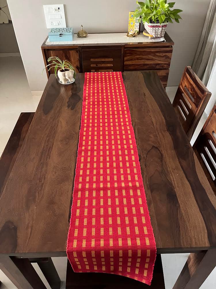 Rangbhar Handloom Ribbed Cotton Table Runner for Living/Dining Room/Home Decor, Anti Skid, Reversible, Machine Washable, 12 X 72 inches, Striped, Red - Image 3