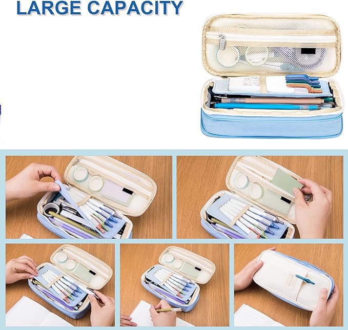 Arnuixty Large Storage Pencil Case Pen Bag with Zipper Big Capacity Pouch Organizer for Office Travel Holder Box Christmas Gift (Green) - Image 4