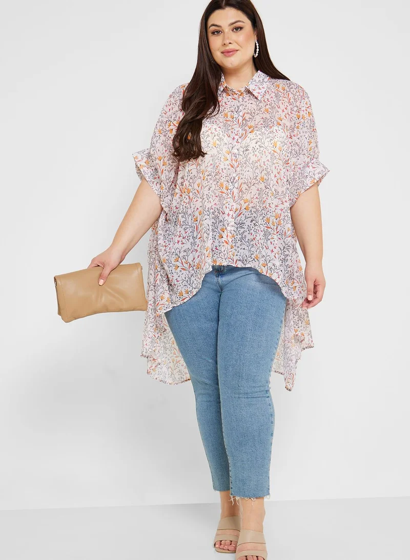 Ella Plus Puff Sleeve Asymmetrical Hem Tunic