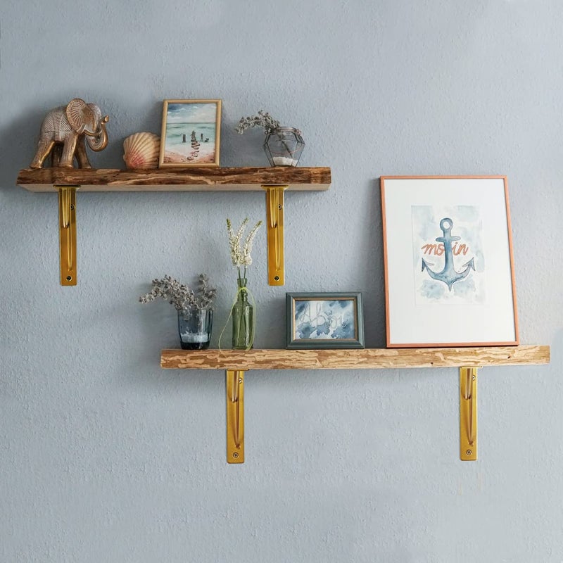 WAALIJI Metal Shelf Brackets, Gold Heavy Duty Shelf Bracket 7 Inch for Floating Shelf DIY Open Shelving Modern L & Cross Design Set of 4 - Image 5