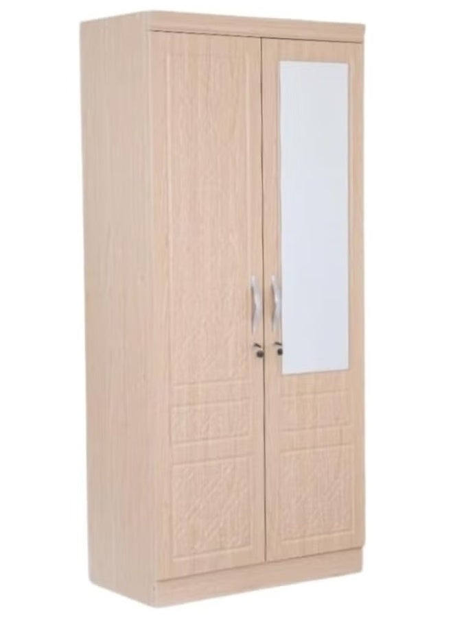 SULSHA 2 Door Wooden Wardrobe Cabinet Cupboard Closet with Mirror and Shelves Freestanding Storage Cabinet for Bedroom Clothes Organizer with Hanging Space - Image 1