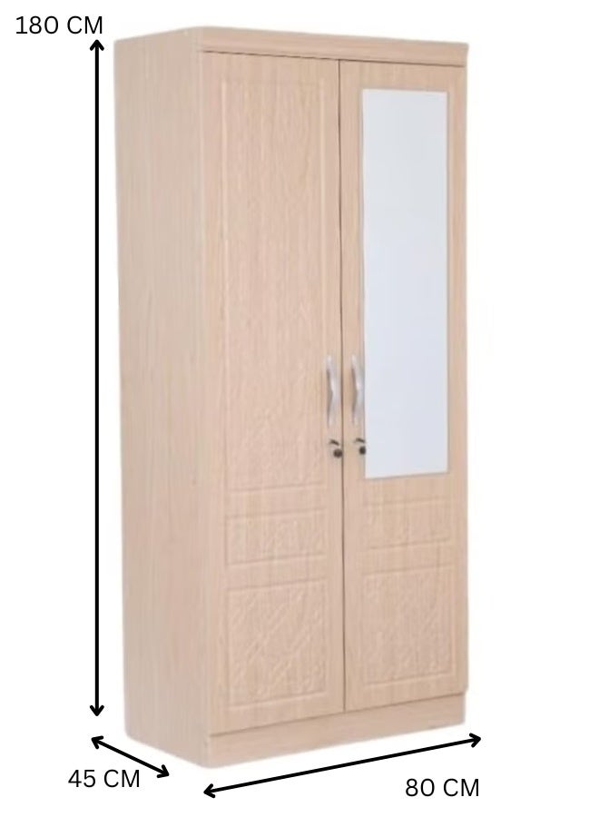 SULSHA 2 Door Wooden Wardrobe Cabinet Cupboard Closet with Mirror and Shelves Freestanding Storage Cabinet for Bedroom Clothes Organizer with Hanging Space - Image 2