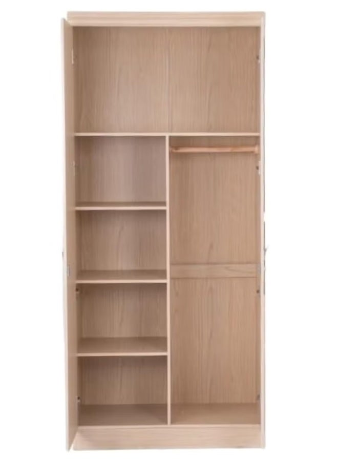SULSHA 2 Door Wooden Wardrobe Cabinet Cupboard Closet with Mirror and Shelves Freestanding Storage Cabinet for Bedroom Clothes Organizer with Hanging Space - Image 3