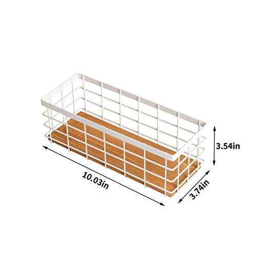 TIEYIPIN Small Metal Wire Storage Basket, Detachable Wood Base Storage Organizer Bin Basket for Kitchen Cabinets, Bathroom, Pantry, Garage, Laundry Room (Cream White, 2 Pack) - Image 5