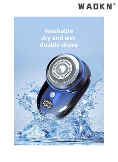 WAOKN Mini Electric Razor,Easy One-Button Use Portable Household Men's Shaver Portable Travel Washable Digital Display Shaver,Tool Head Washing, Dry and Wet Double Shaving Type-C Charging Port Blue  - Image 4