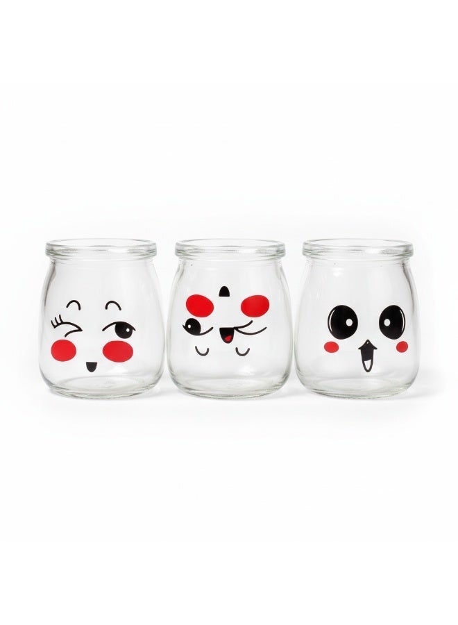 Set of 3 glass yogurt jars, 200 ml each, with tight plastic lids for serving and storing desserts and drinks. Practical design, easy to clean, ideal for daily kitchen use. - Image 2