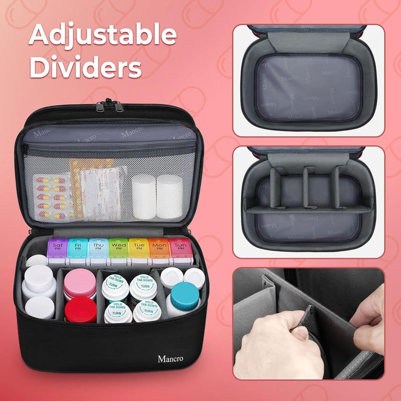 Mancro Dual Layers Medicine Organizer Bag, Pill Bottle Organizer Storage with Lockable Zipper, Medication Travel Bag for Pills, Vitamins, Medical Supplies for Home Storage, Black - Image 5