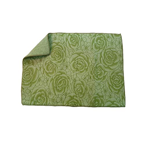 Inditradition Microfiber Flower Print Design Dish Drying Mat (15 x 20 Inches, Green) - Image 1