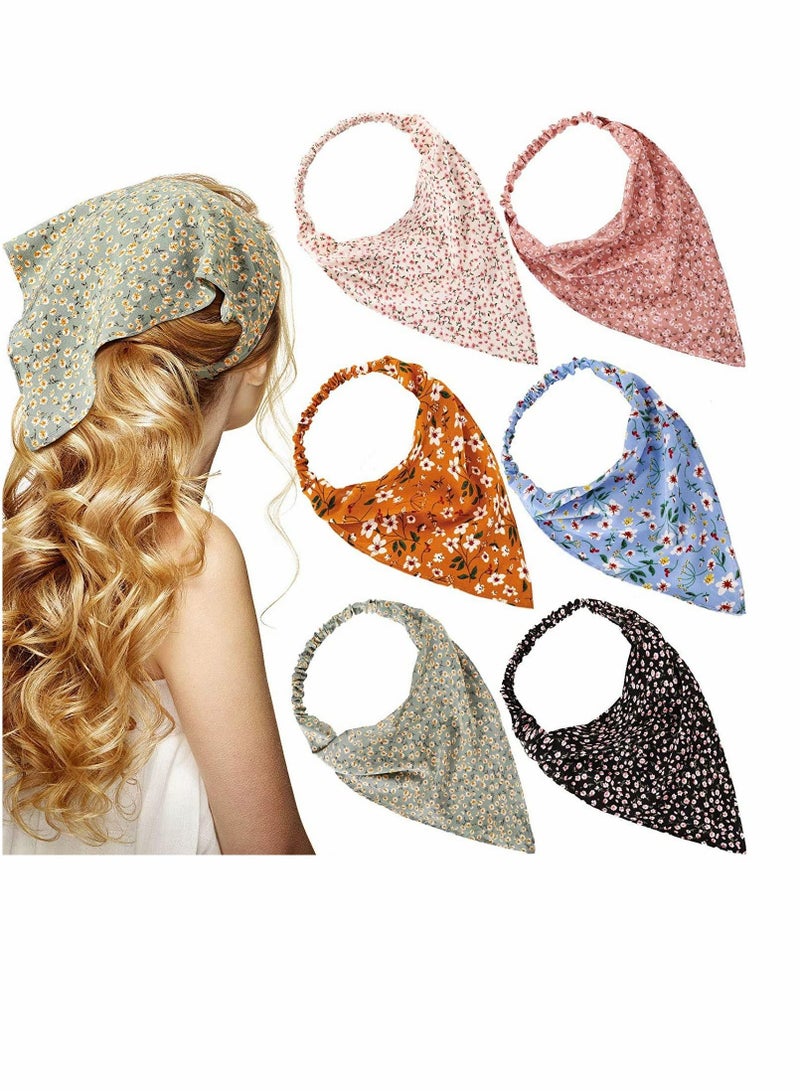 KASTWAVE 6 قطع من وشاح الشعر المرن الزهري عصابة رأس من الشيفون مرنة مطبوعة بالورود عمامة بوهو عصابات رأس مع مشابك شعر للنساء والفتيات وإكسسوارات الشعر، نمط زهور كلاسيكي - Image 1