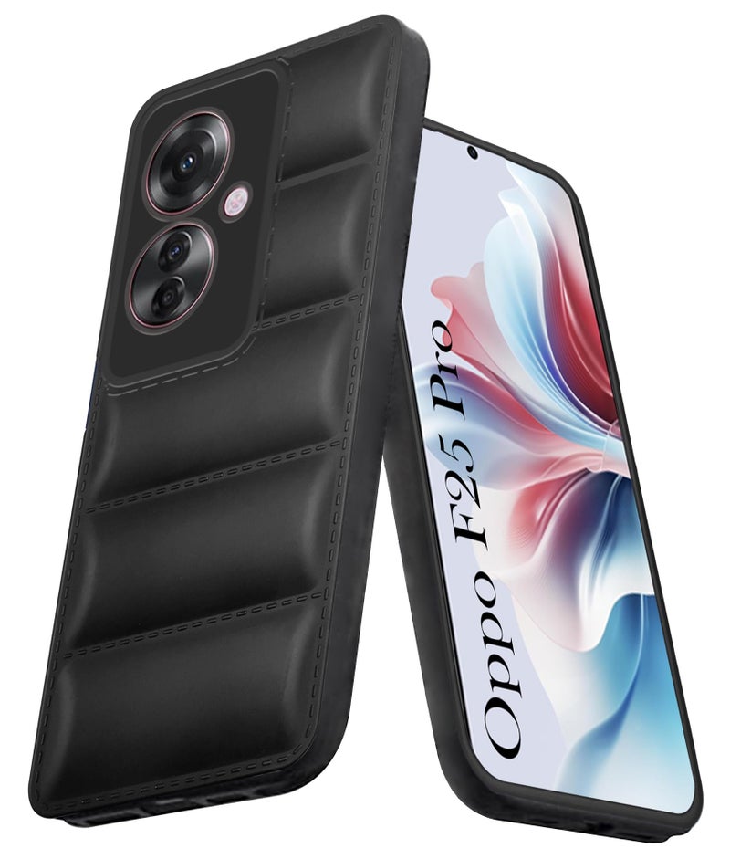 Jkobi Back Cover Case for Oppo F25 Pro 5G (Puffer Cushion Wave Design | Camera Protection | Soft Black) - Image 1