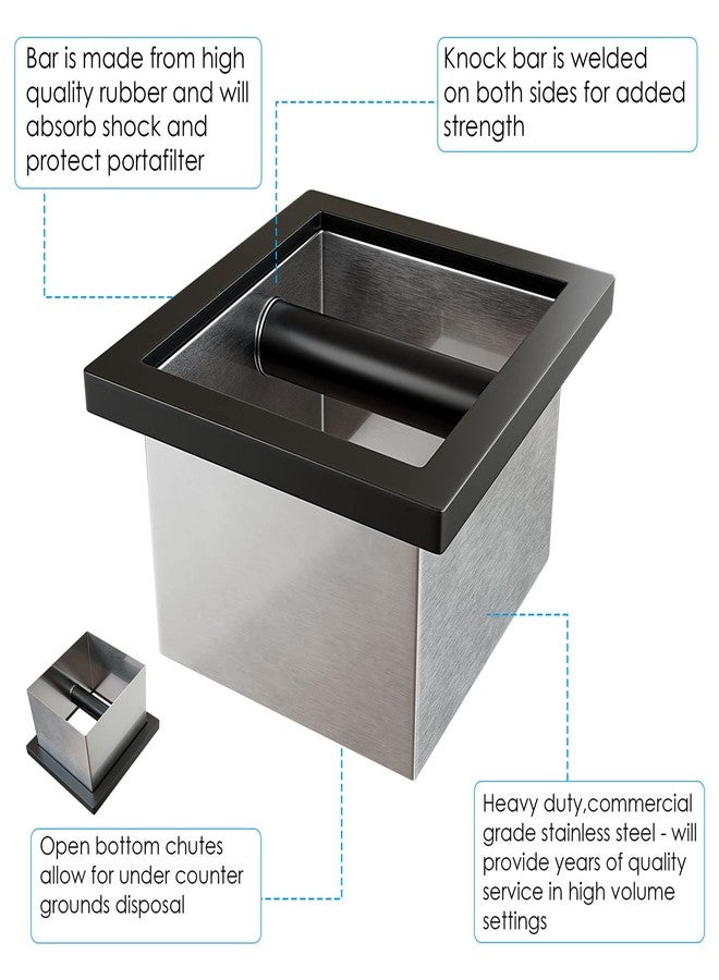 SANTOW Bottomless Knock Box Chute, Open Bottom Knock Box Chute, Built-in Desktop Waste Bucket, 3.2L Stainless Steel Bottomless Knocking Residue Box for Home, Cafe, Restaurant and Hotel Use - Image 3