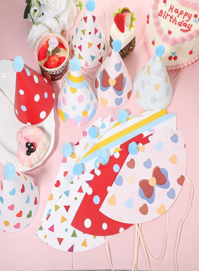 Aeaocvo 12 PCS Party Hats for Stuffed Animals, 6 Style Cat Dog Party Hats with Pom Poms, Paper Cone Hat Headwear Celebration for Kittens Rabbits Small Stuff Animals Pets - Image 5