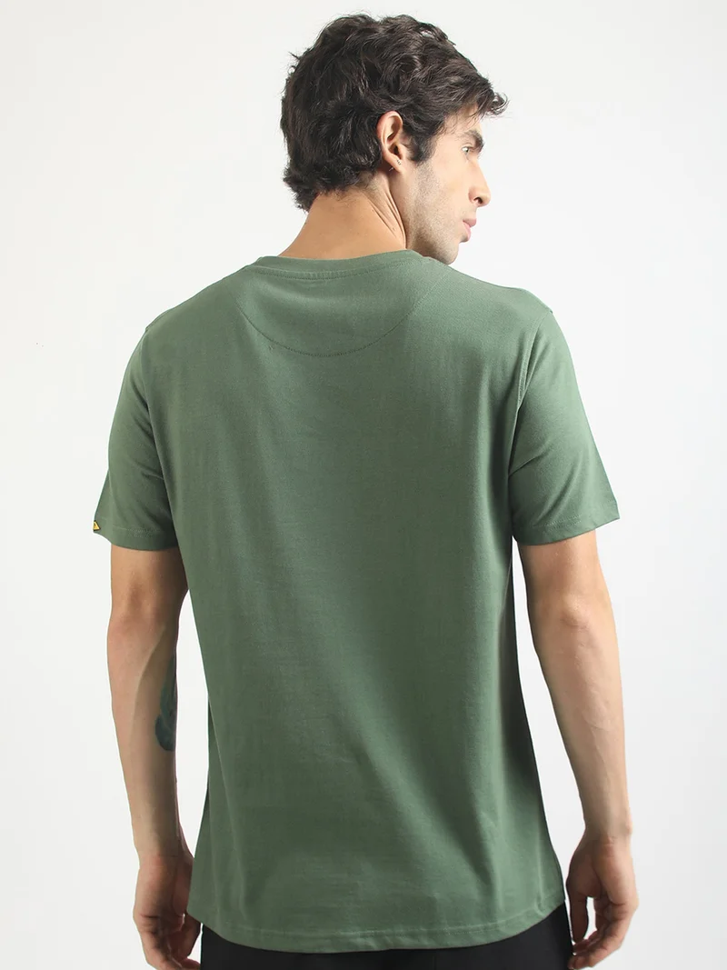 Maniac  Maniac Mens Printed Round Neck Half Sleeve Cream and Hunter Green Cotton T-Shirt for Men | Best Price UAE