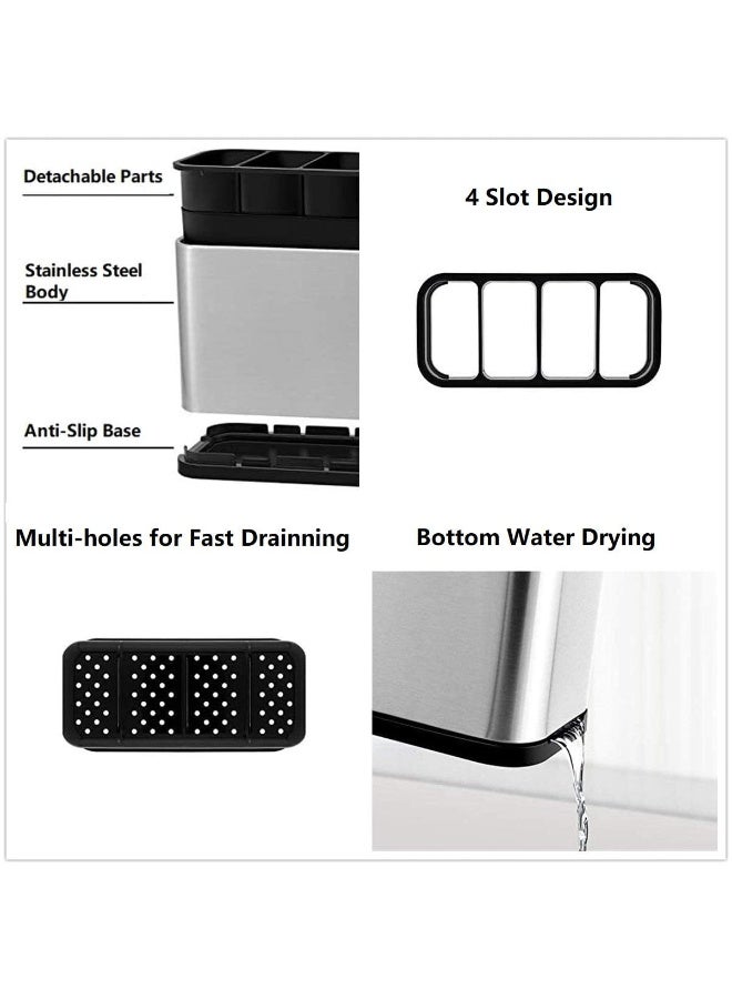 Eleish Kitchen Utensil Crock Holder 4 Divider Stainless Steel Kitchen Storage Organiser Cutlery Holder Anti Slip Water Draining Design Easy to Clean for All Kitchens Countertop  - Image 5