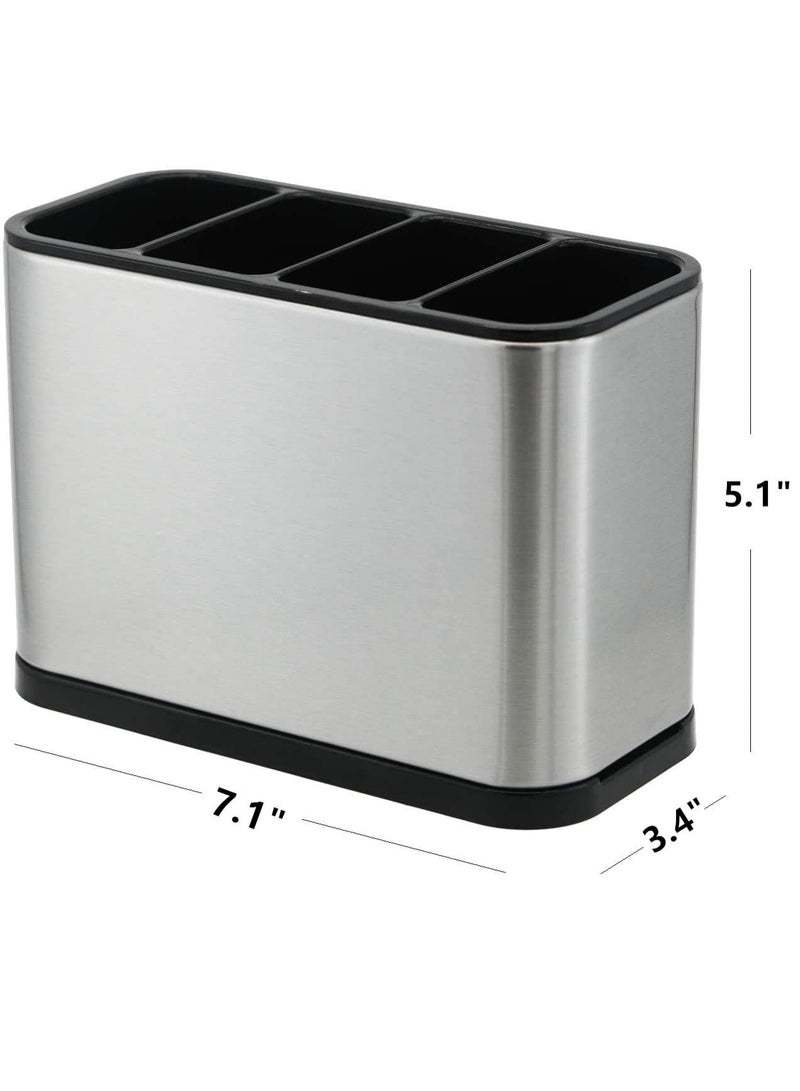 Eleish Kitchen Utensil Crock Holder 4 Divider Stainless Steel Kitchen Storage Organiser Cutlery Holder Anti Slip Water Draining Design Easy to Clean for All Kitchens Countertop  - Image 3