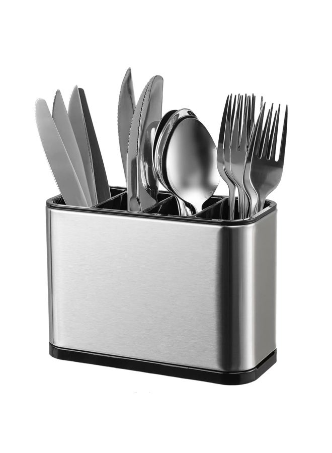 Eleish Kitchen Utensil Crock Holder 4 Divider Stainless Steel Kitchen Storage Organiser Cutlery Holder Anti Slip Water Draining Design Easy to Clean for All Kitchens Countertop  - Image 1