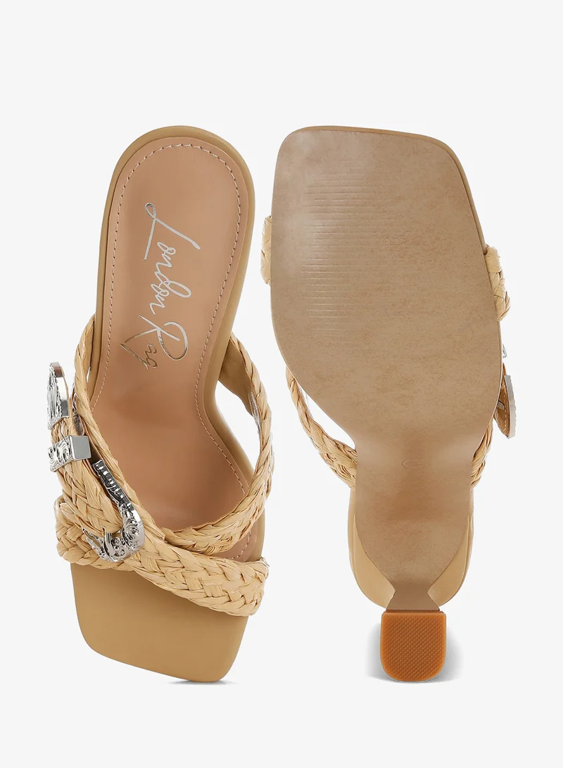 London Rag  Braided Criss-Cross Strap Sandals In Beige for Women | Best Price UAE