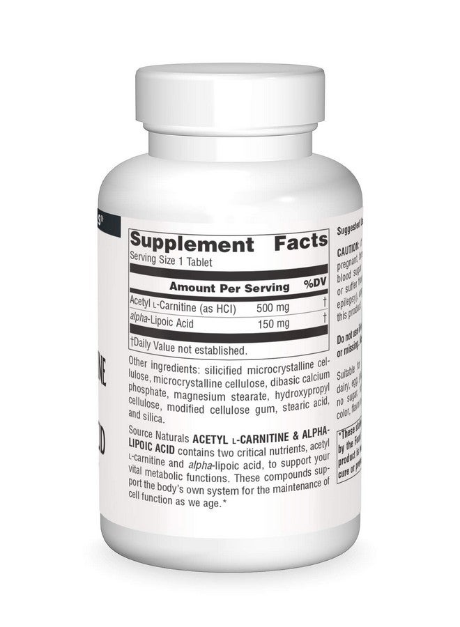 Source Naturals Acetyl L-Carnitine & Alpha-Lipoic Acid 650mg - 120 Tablets - Image 3