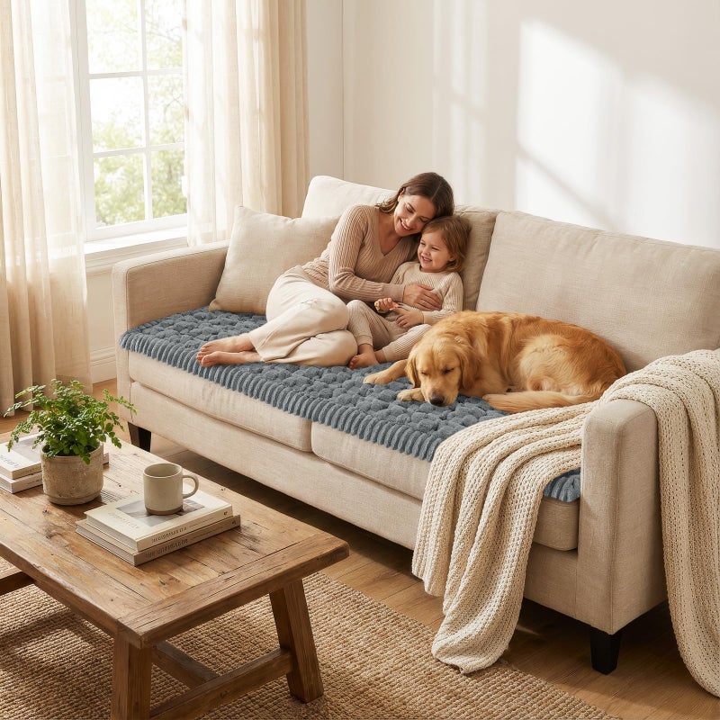 Smiry Couch Covers for Dogs Washable, Non Slip Fuzzy Pet Couch Covers for Sofa, Soft Thick Sofa Slipcovers Furniture Protector Pet Friendly (Grey, 27.6" x 59") - Image 5